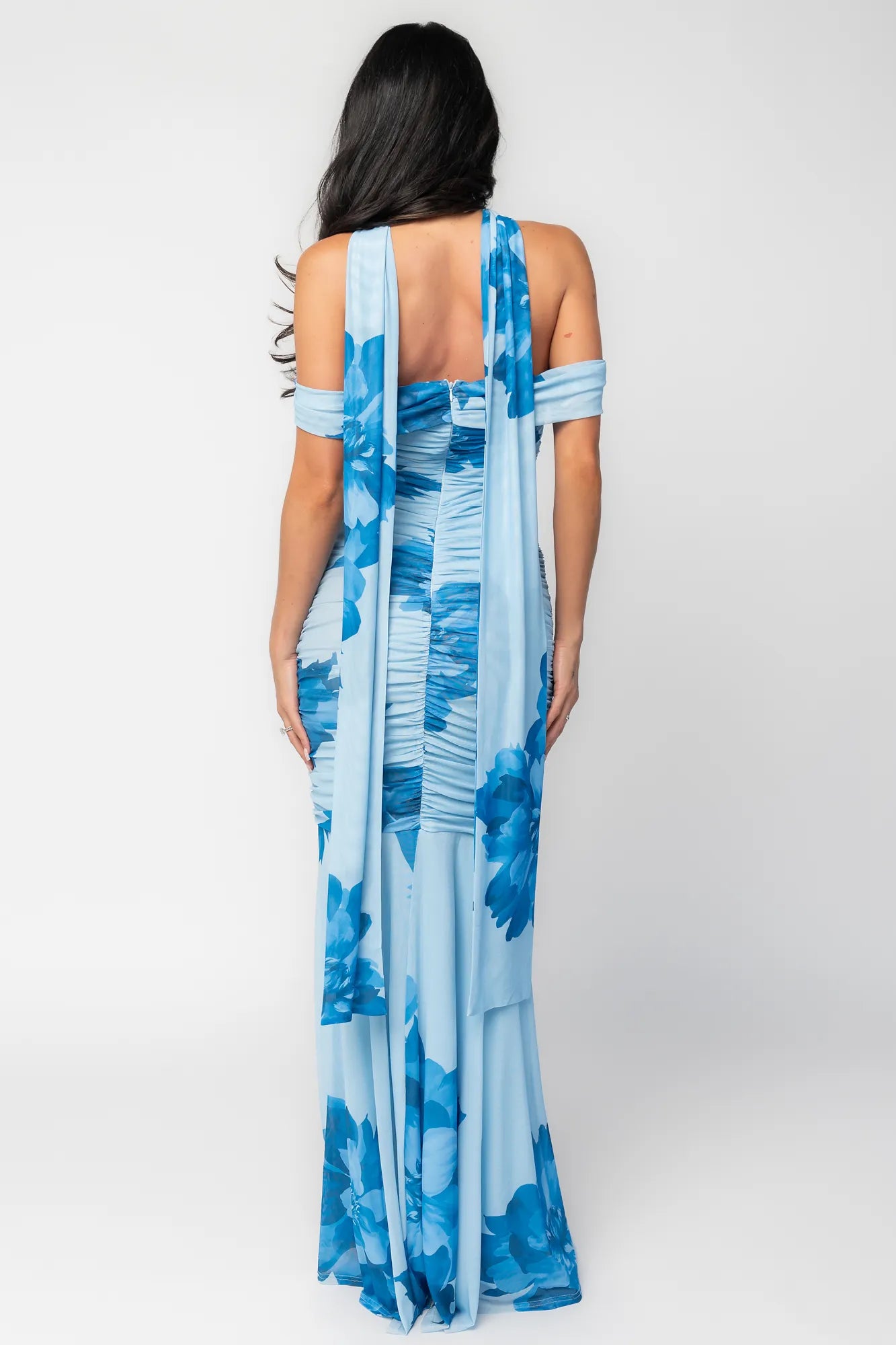 blue and white off the shoulder maxi dress Blue Off-shoulder Maxi Dress XL