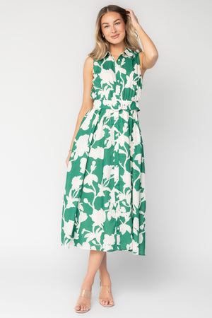 Tatum Button Down Dress | Green + Off White