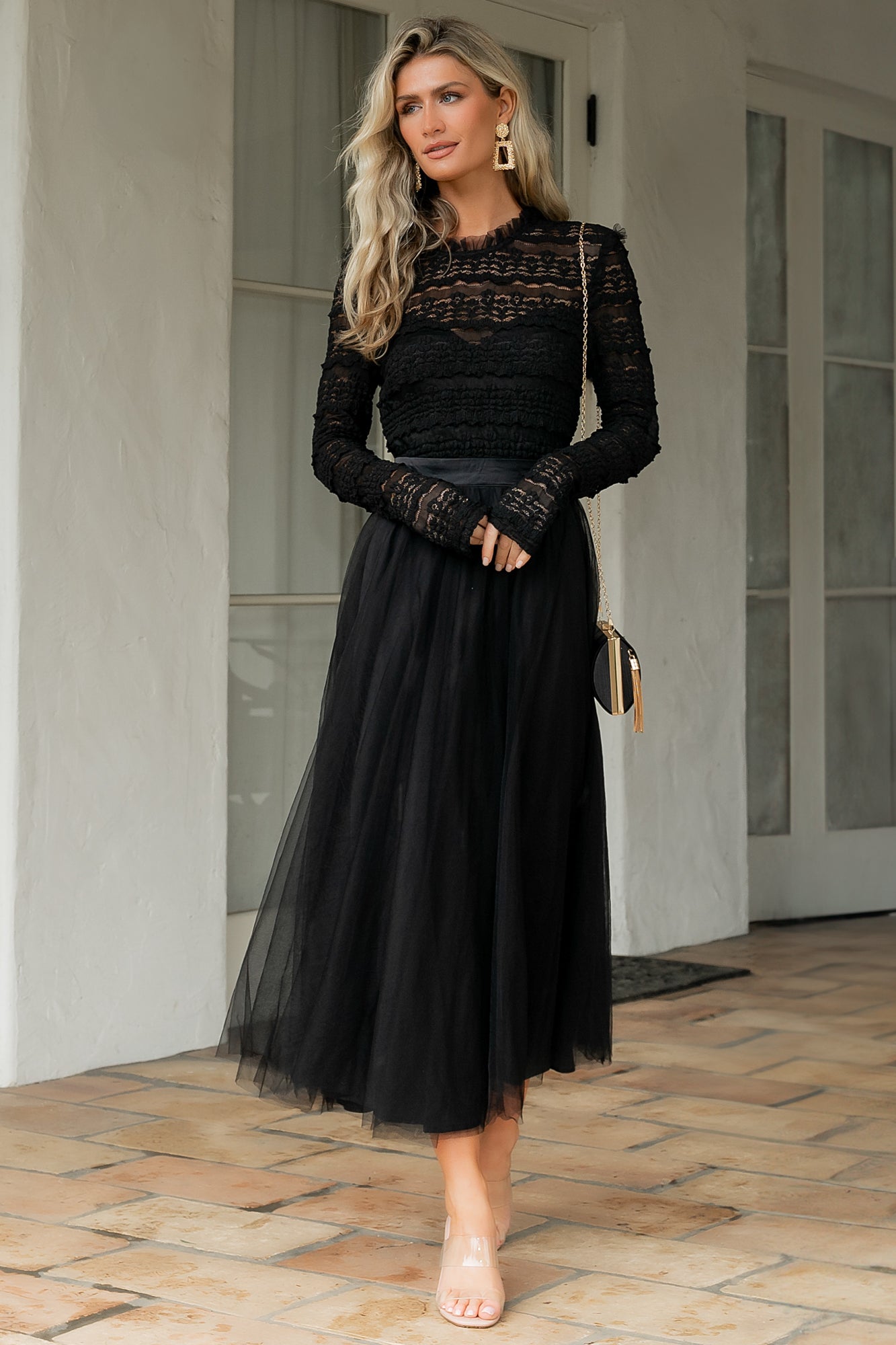Lonnie Tulle Dress Lace Bodice, Black | Baltic Born M Lonnie Tulle Dress Lace Bodice, Black | Baltic Born M