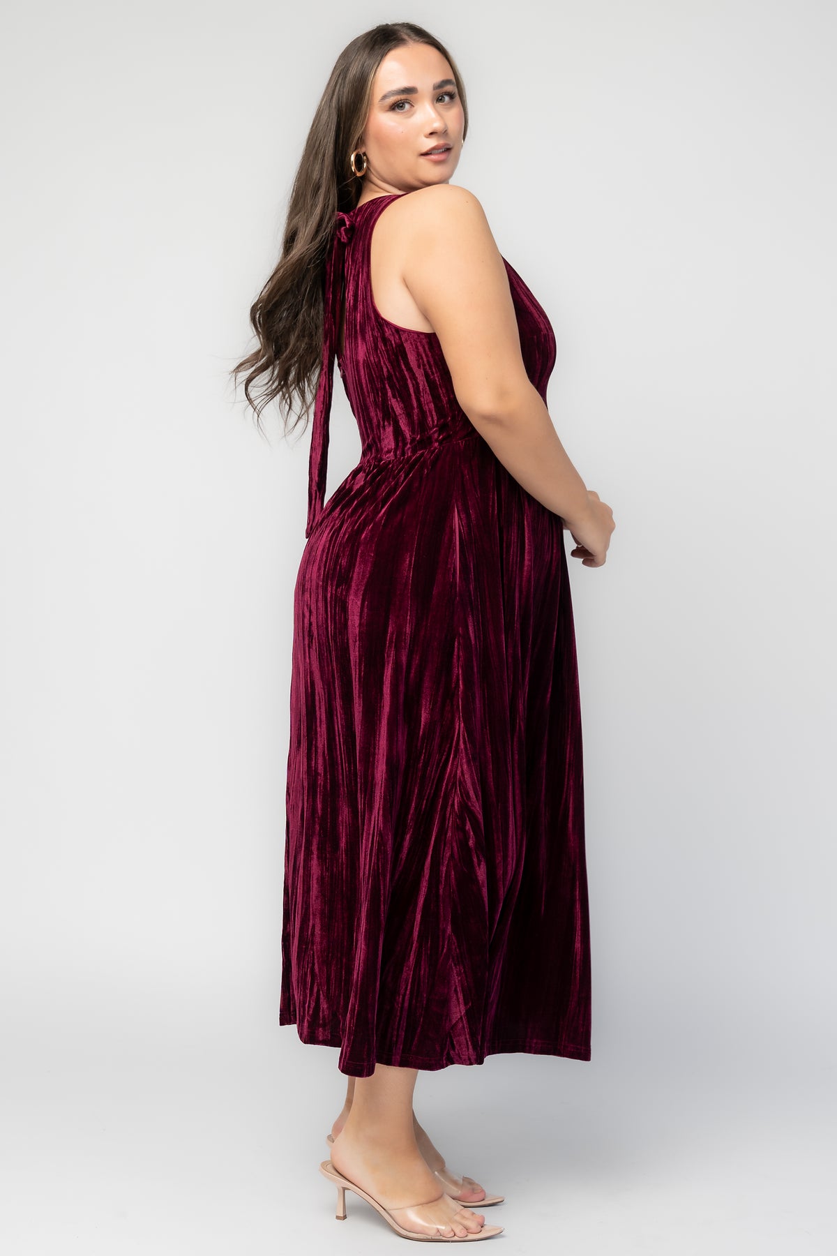 Octavia Velvet Midi Dress | Cranberry