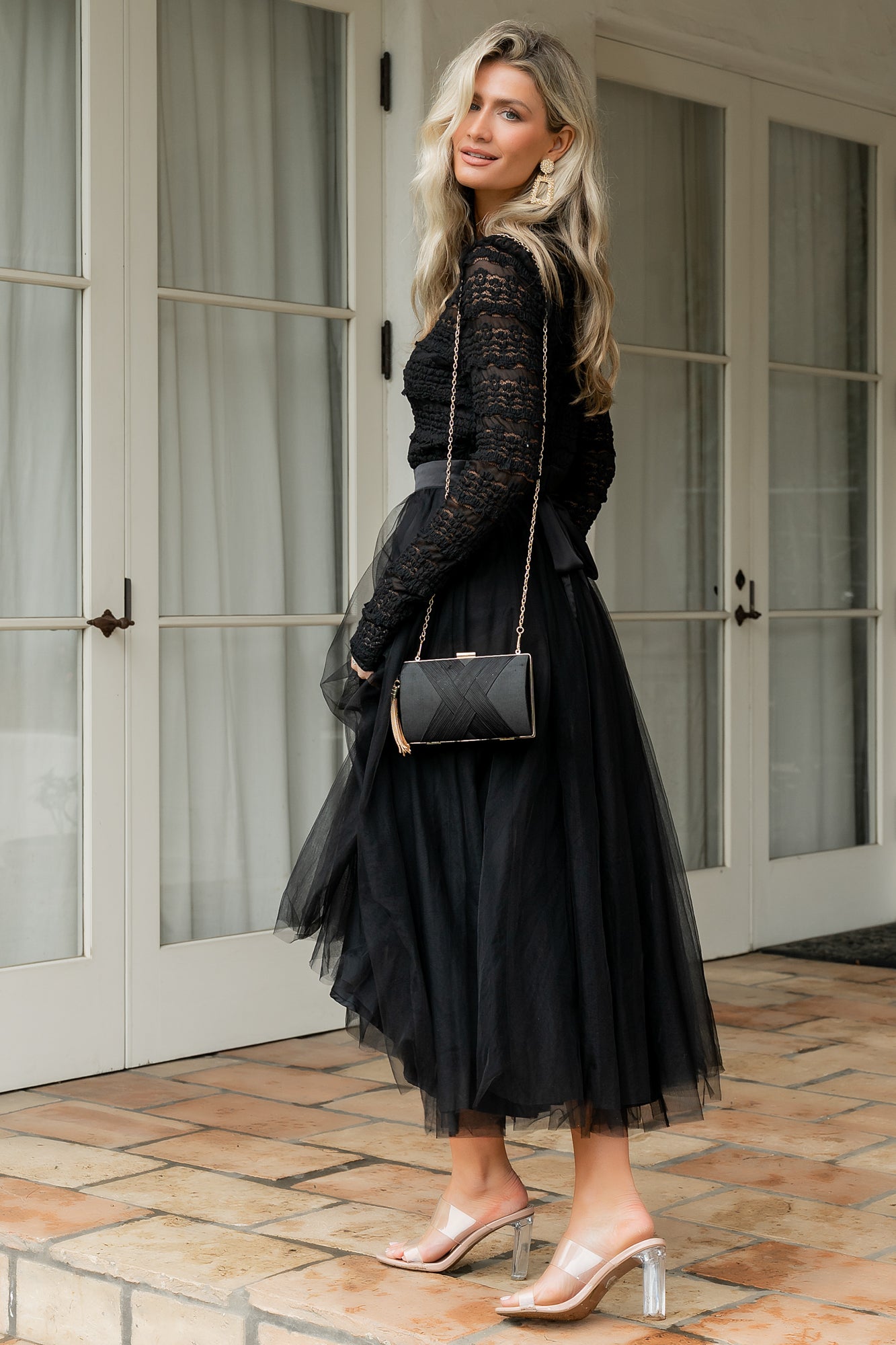 Lonnie Tulle Dress — Lace Bodice, Black