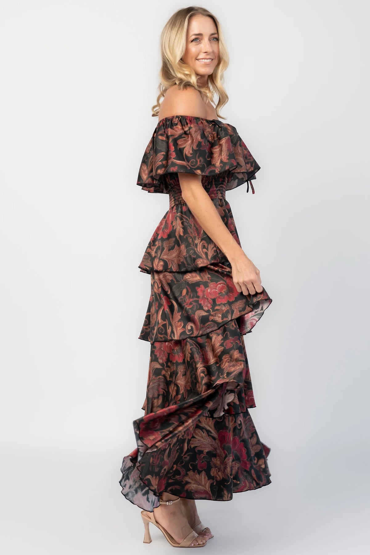 Isabelle Off Shoulder Maxi Dress | Black Multi Print