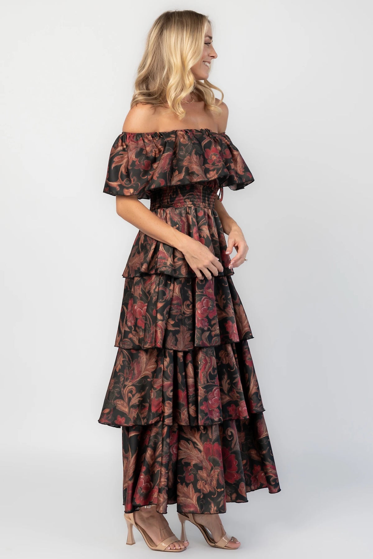 Isabelle Off Shoulder Maxi Dress | Black Multi Print
