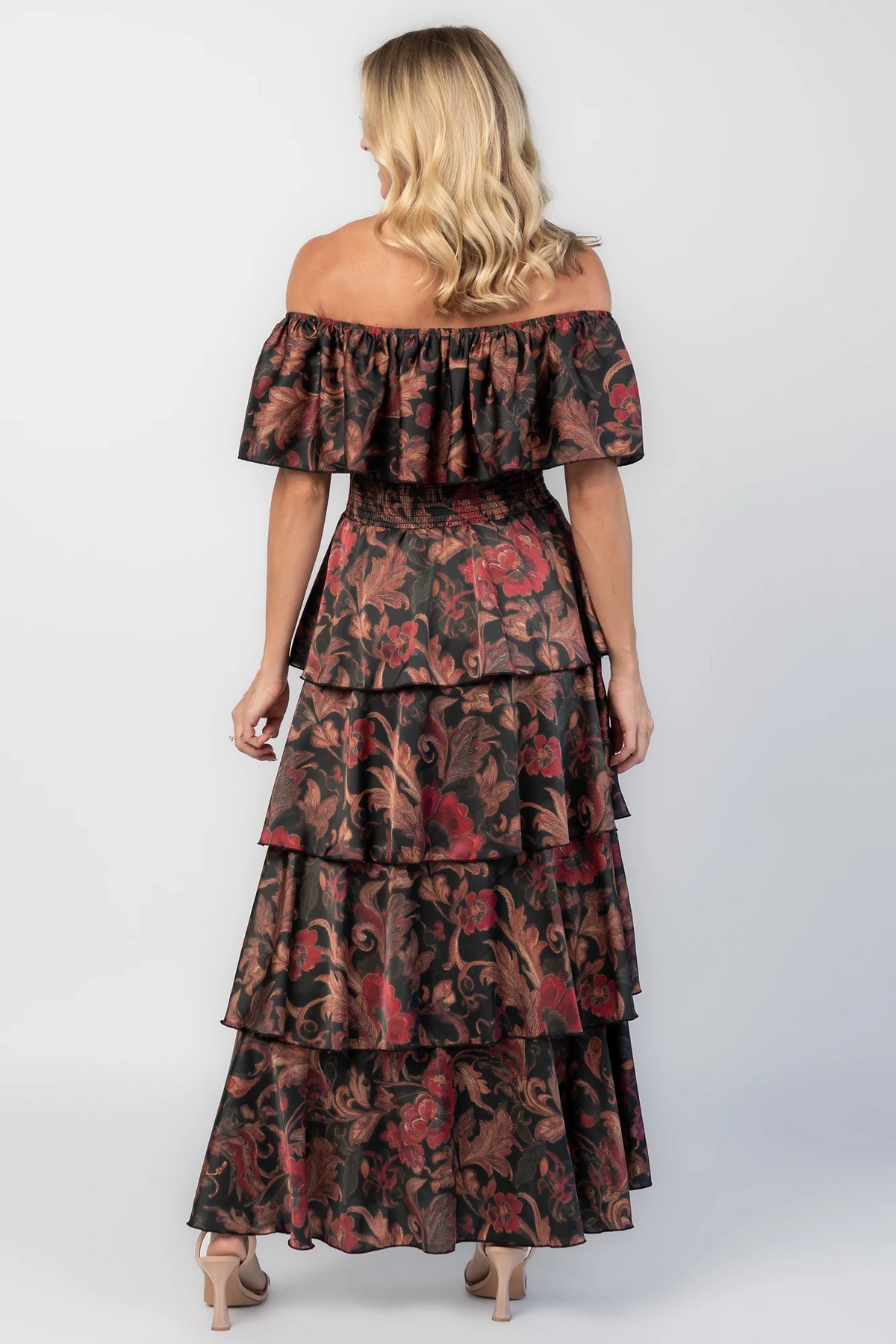 Isabelle Off Shoulder Maxi Dress | Black Multi Print