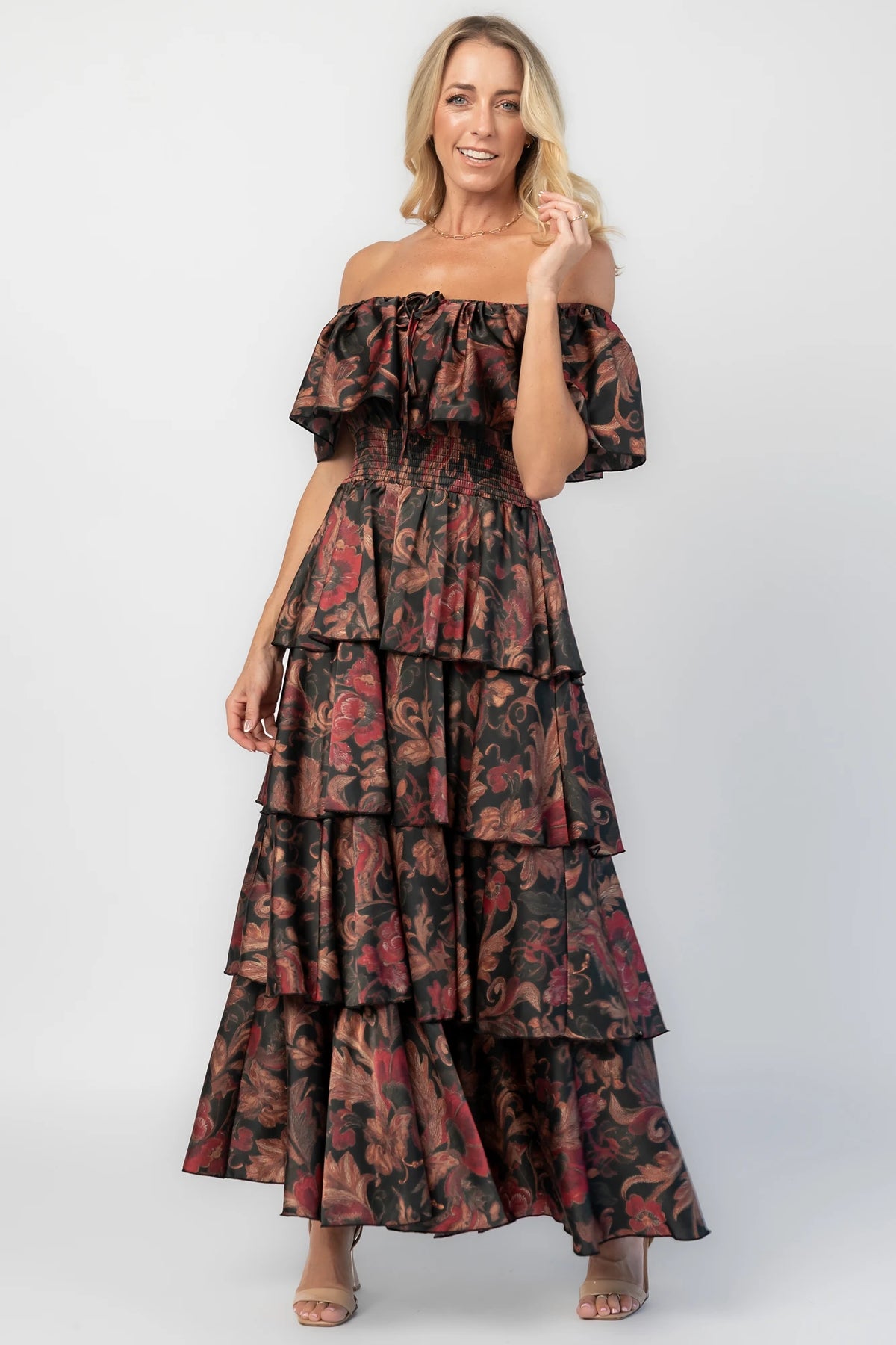 Isabelle Off Shoulder Maxi Dress | Black Multi Print