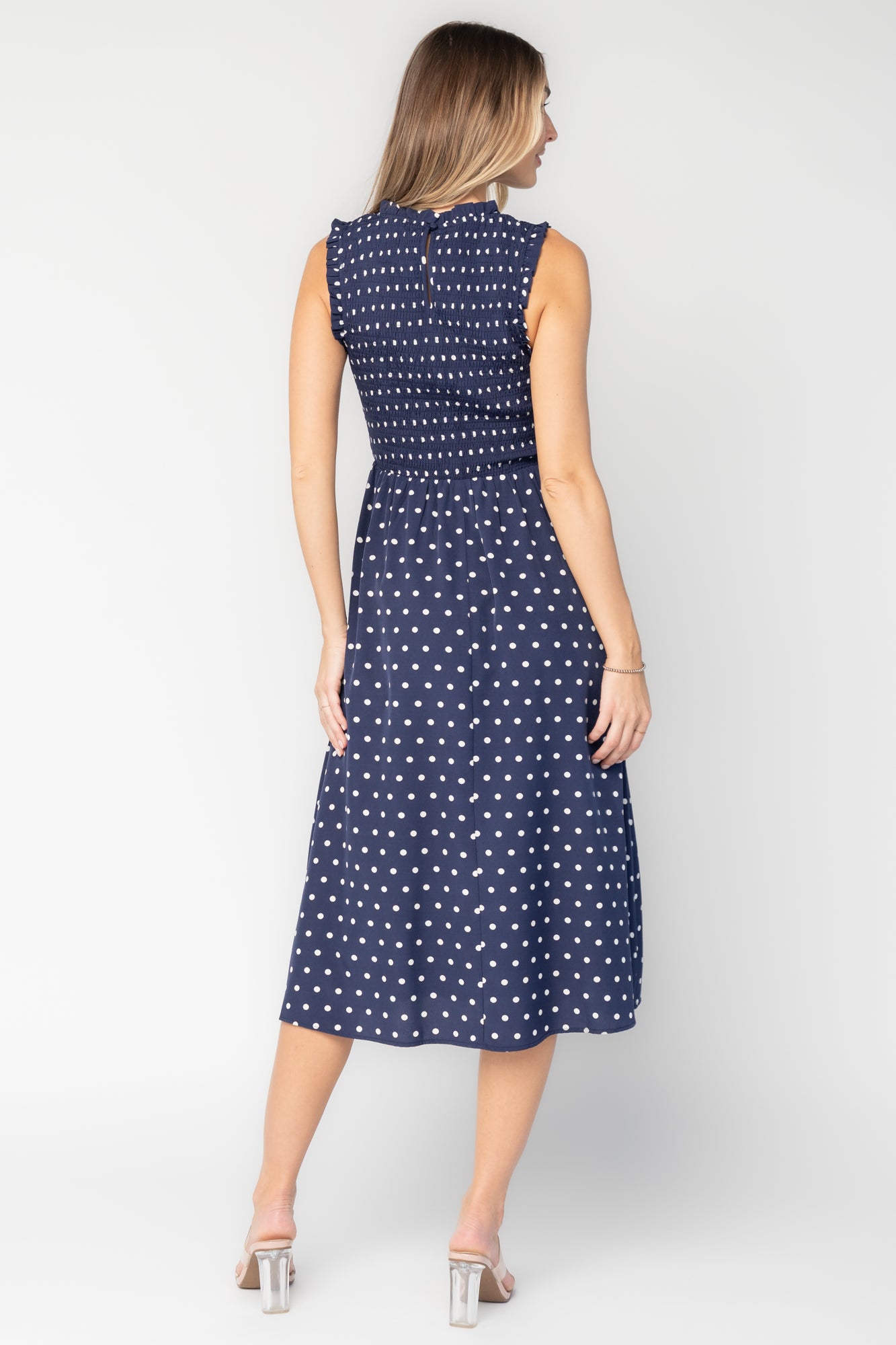 Alex Smocked Midi Dress | Navy Dot