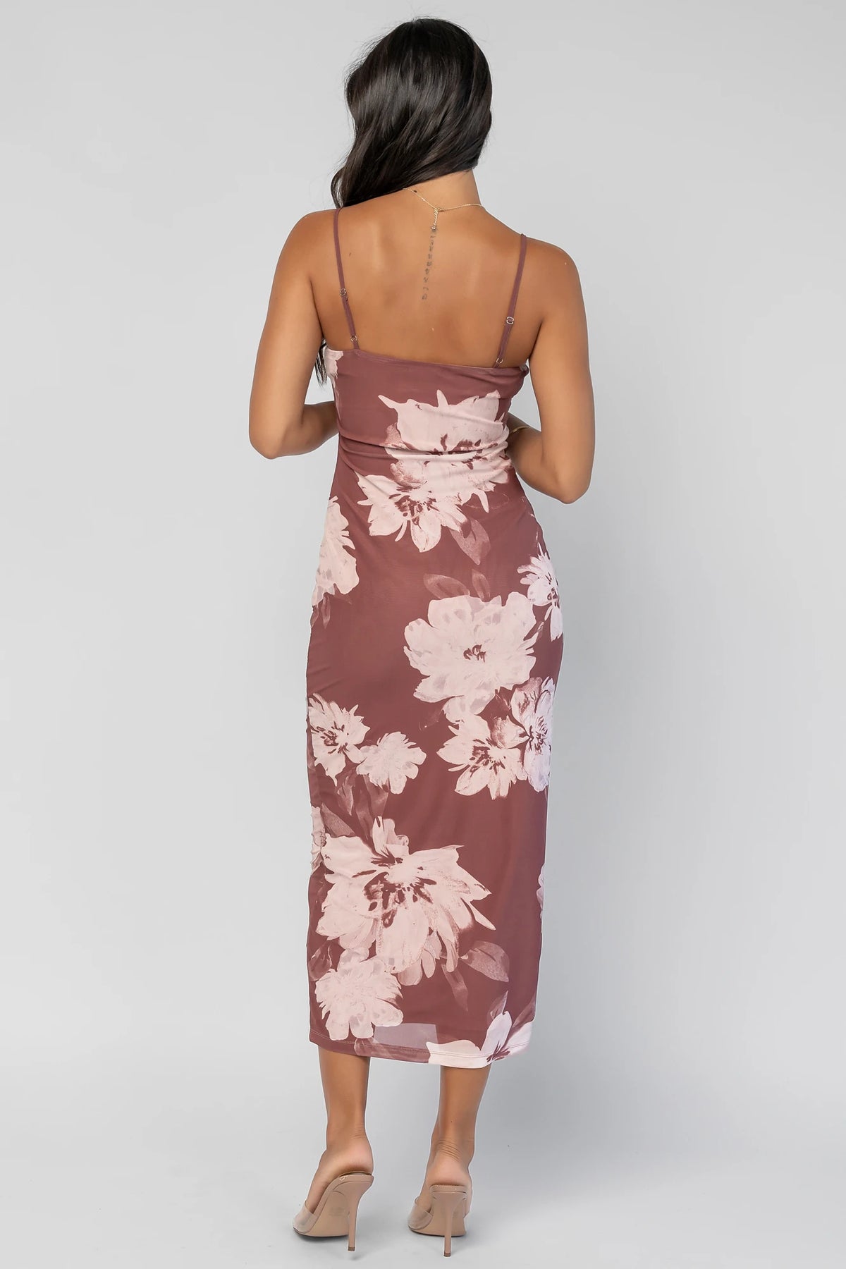 Raelynne Mesh Midi Dress | Dusty Mauve Floral