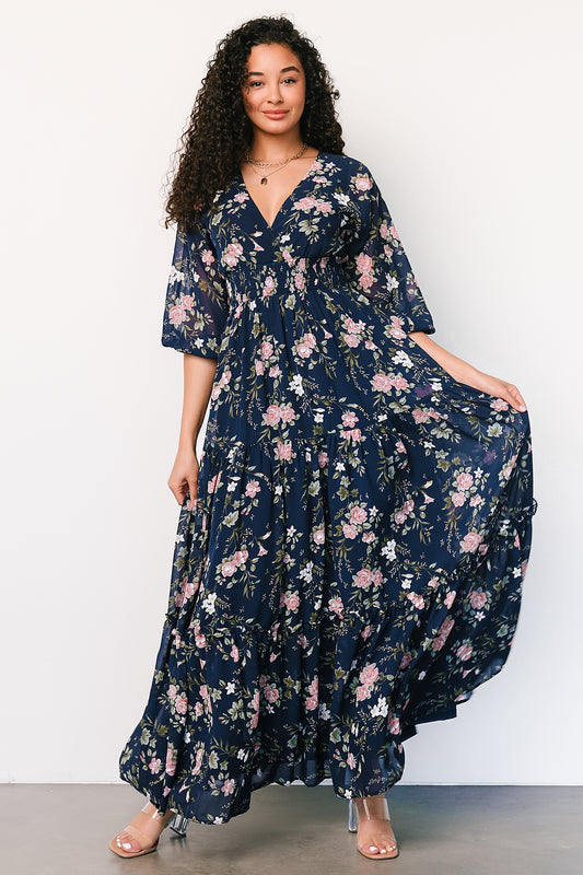 Sawyer Tiered Maxi Dress | Navy + Pink