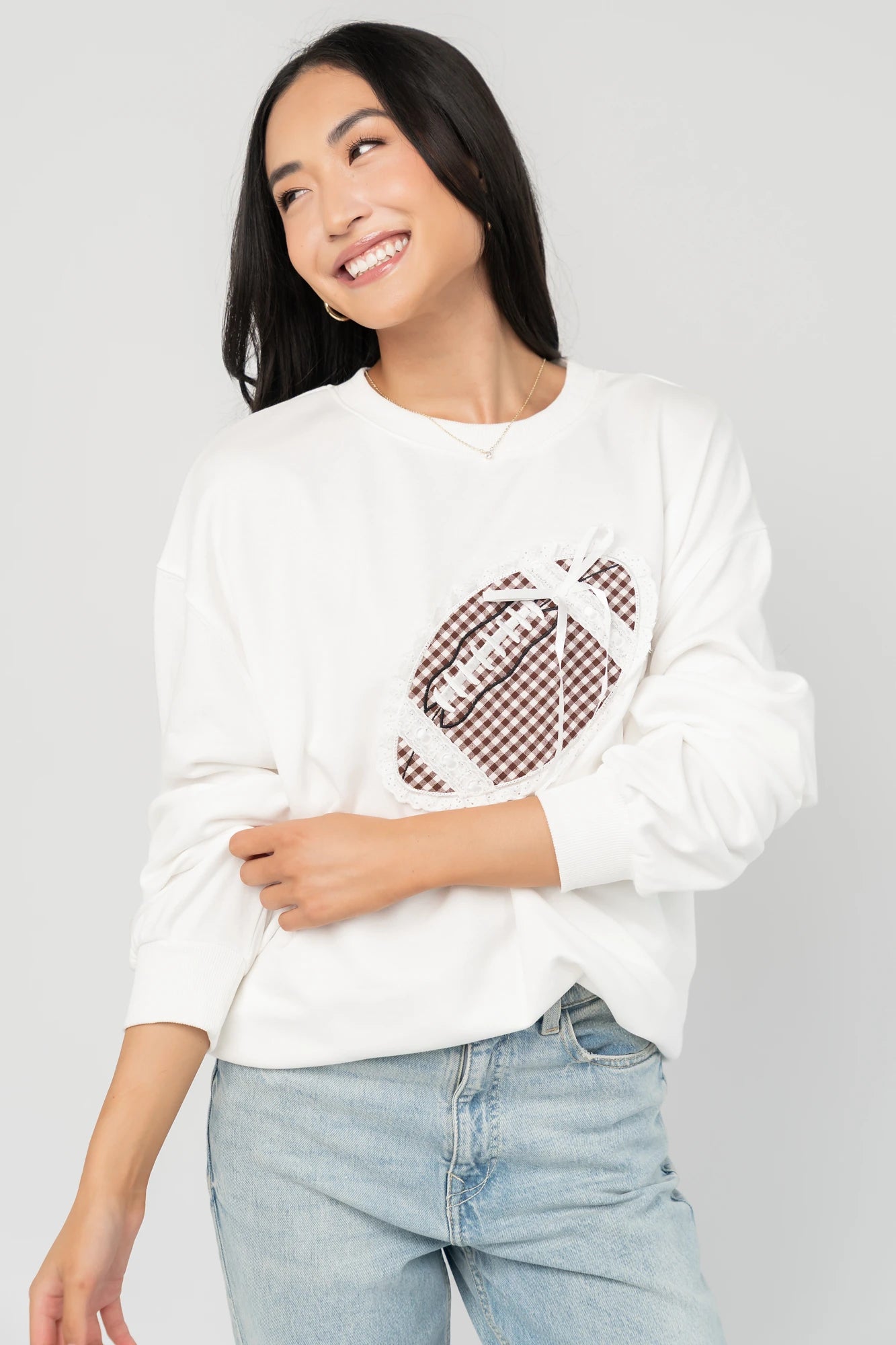Stephen Gingham Crewneck | Ivory