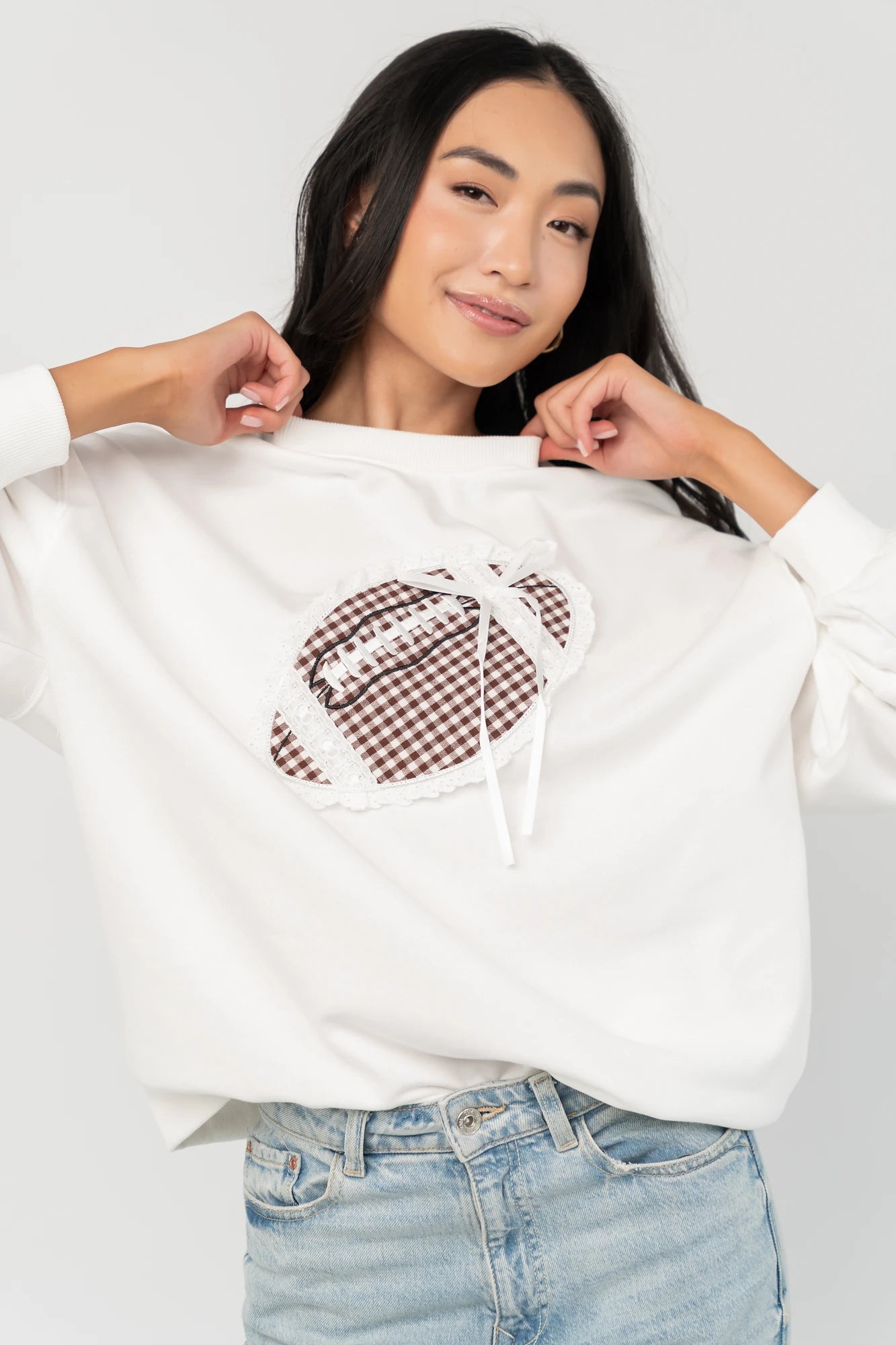 Stephen Gingham Crewneck | Ivory