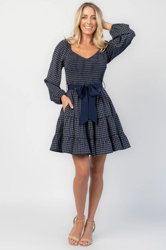 Stina Short Dress | Navy Plaid