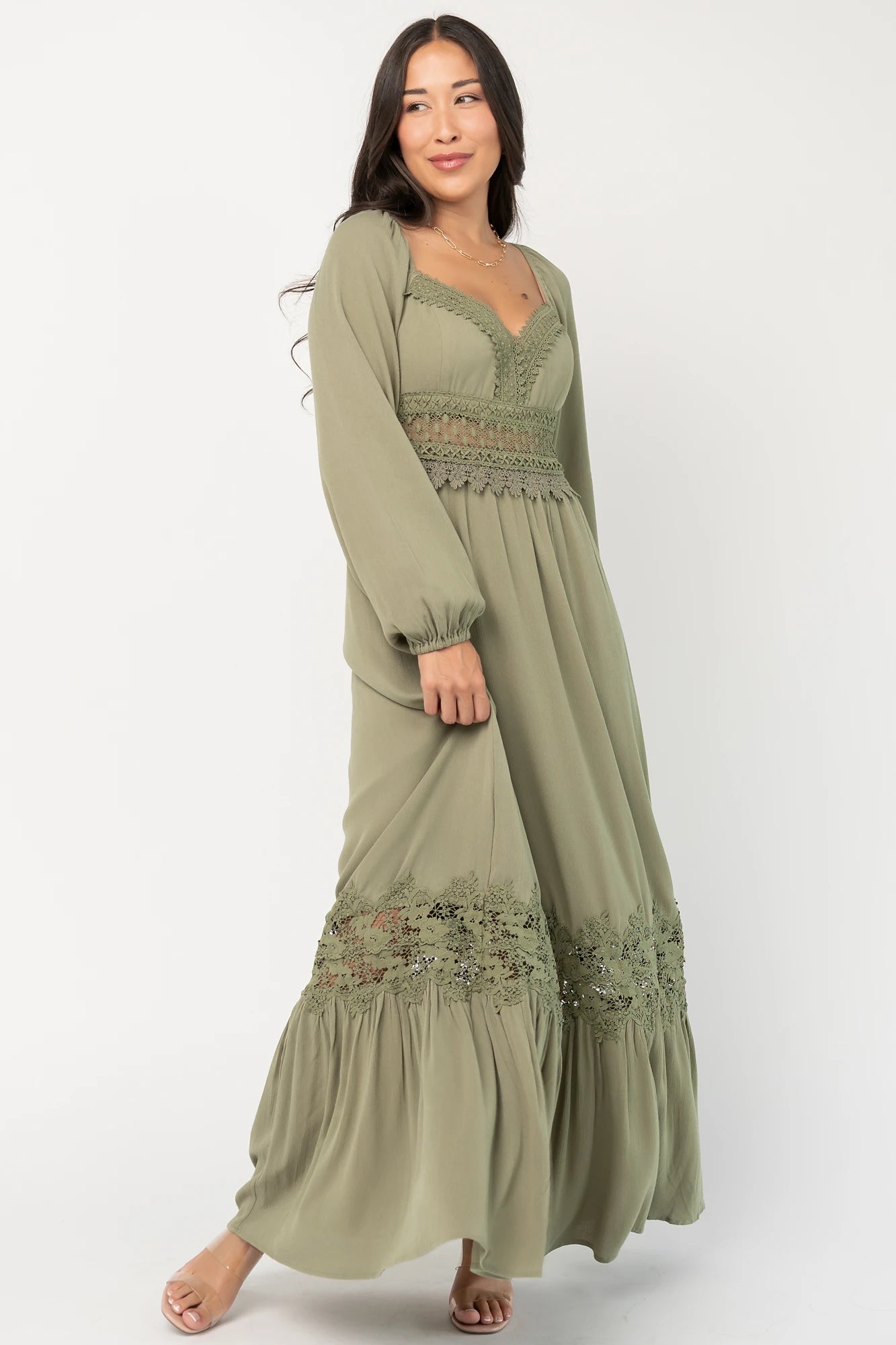 Kristy Boho Lace Maxi Dress | Sage