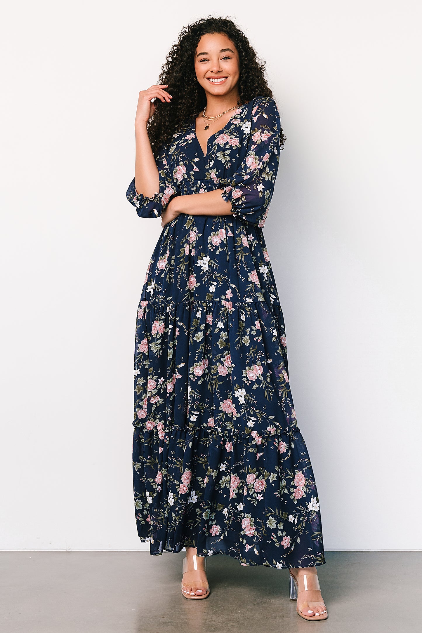 Sawyer Tiered Maxi Dress | Navy + Pink