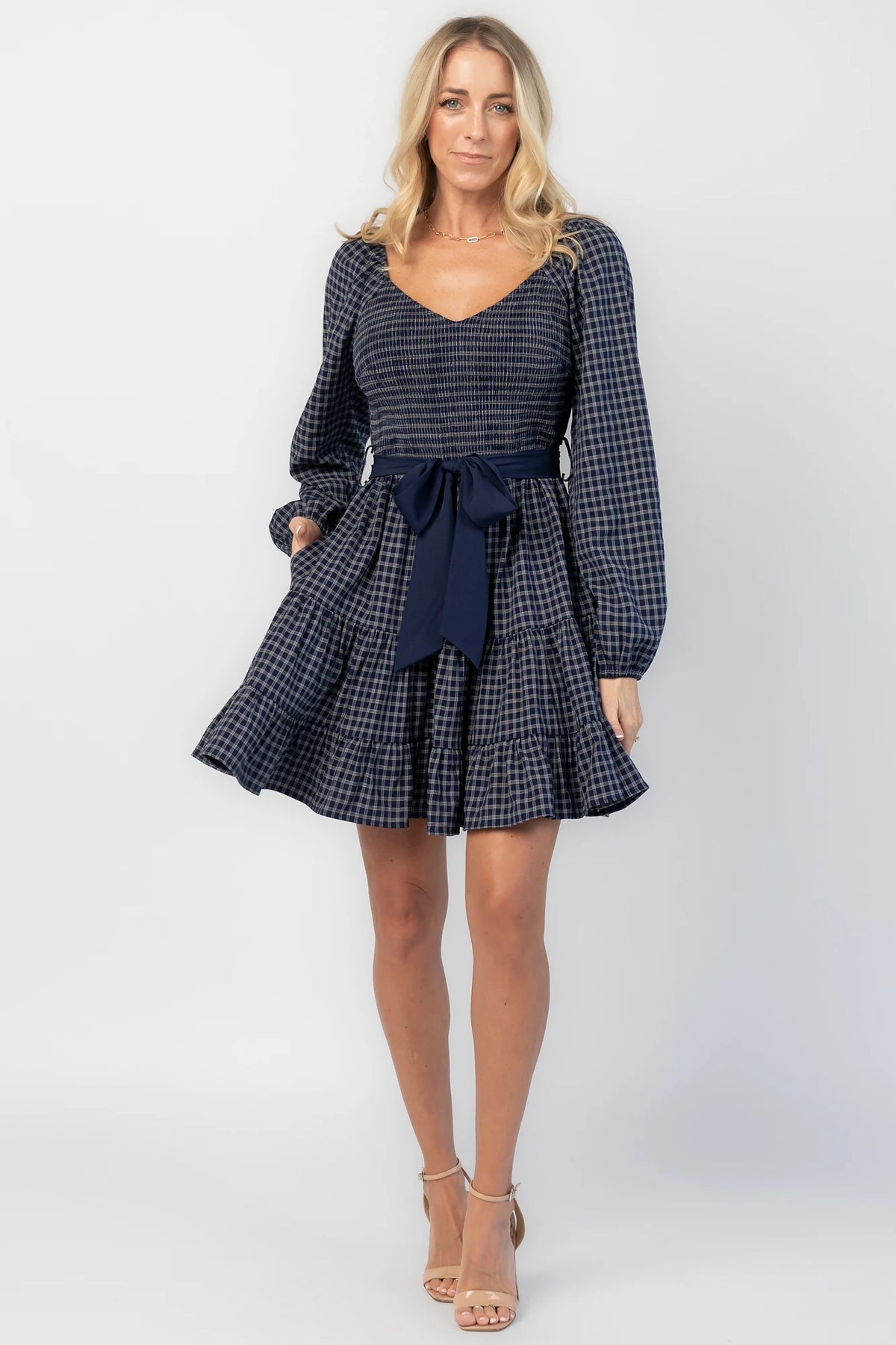 Stina Short Dress | Navy Plaid