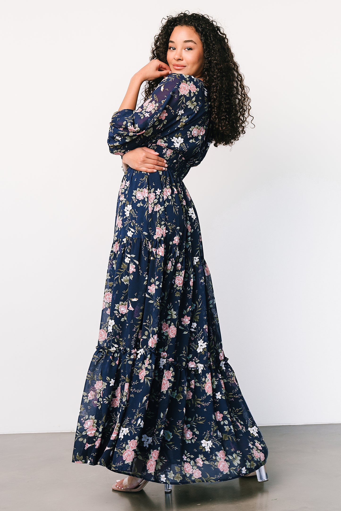 Sawyer Tiered Maxi Dress | Navy + Pink