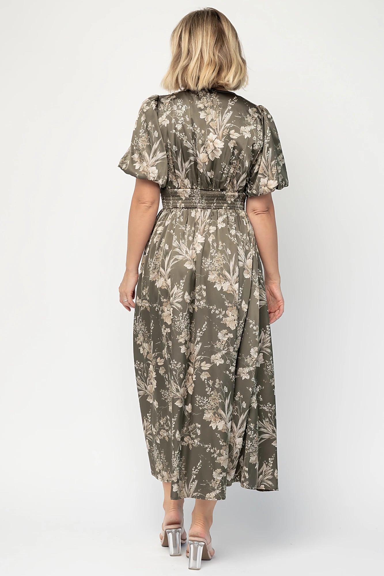 Lilibet Satin Dress | Olive Floral