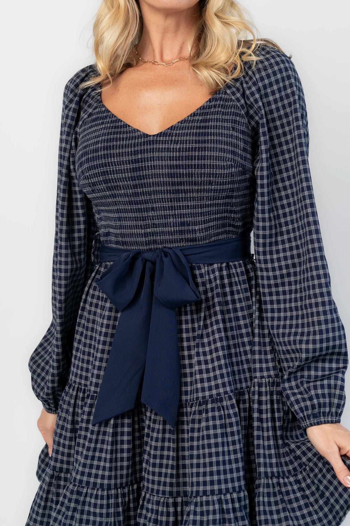 Stina Short Dress | Navy Plaid