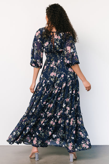 Sawyer Tiered Maxi Dress | Navy + Pink