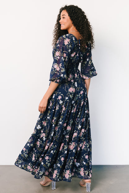 Sawyer Tiered Maxi Dress | Navy + Pink