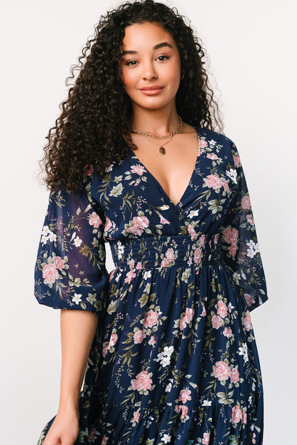 Sawyer Tiered Maxi Dress | Navy + Pink