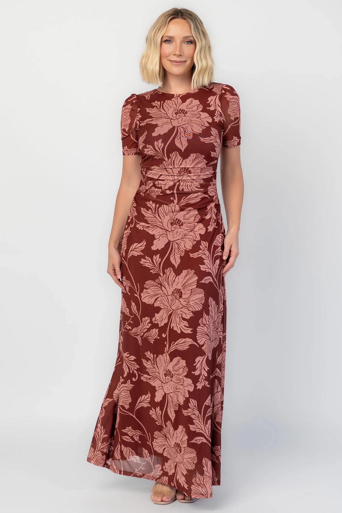 Demitra Mesh Maxi Dress | Marsala Floral