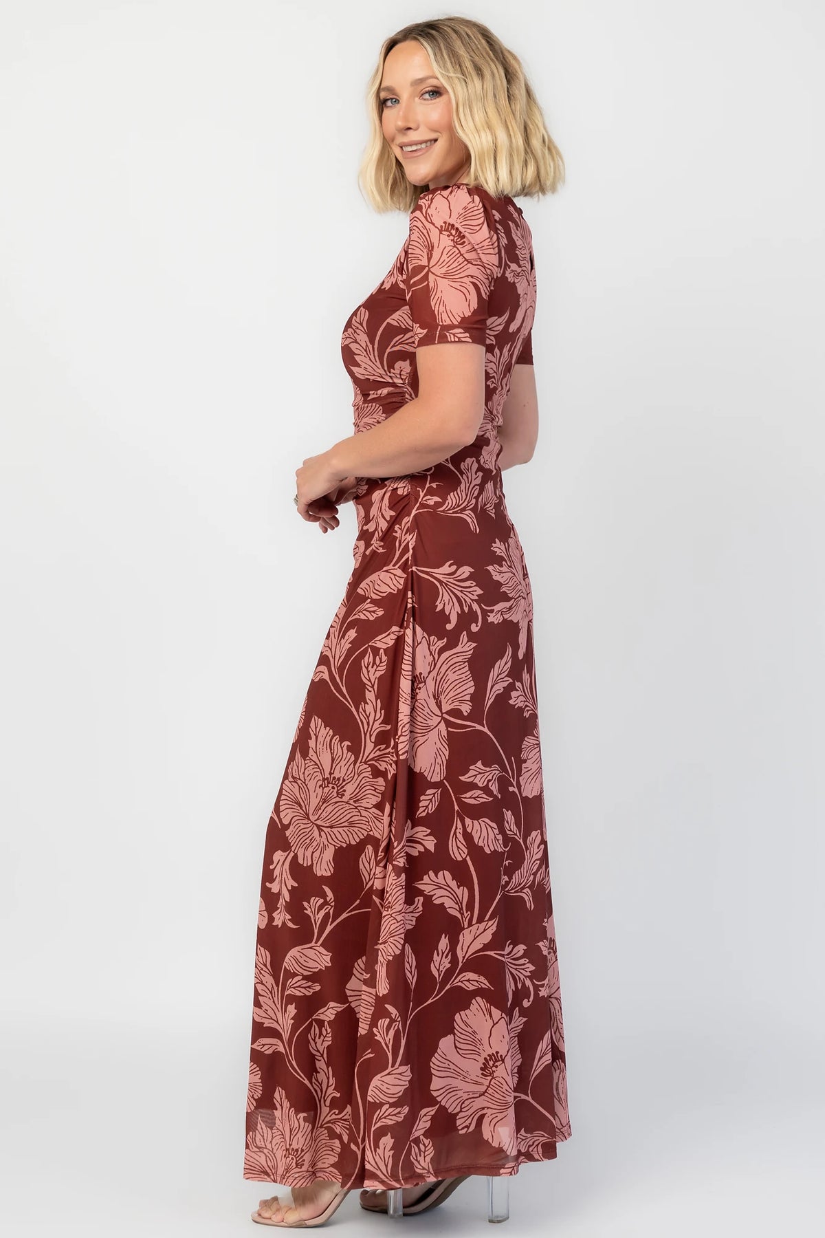 Demitra Mesh Maxi Dress | Marsala Floral