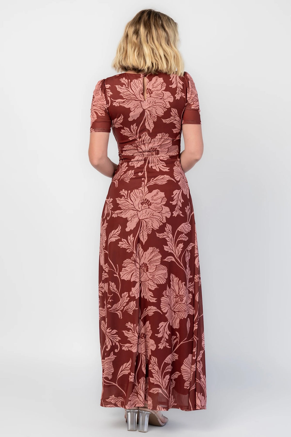 Demitra Mesh Maxi Dress | Marsala Floral