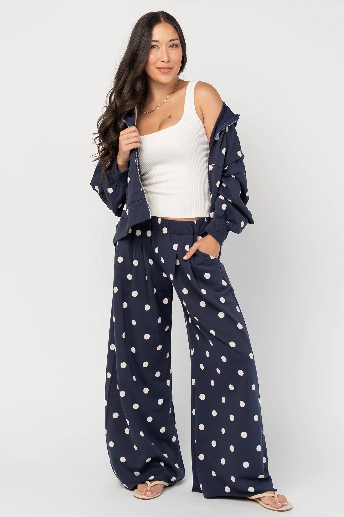 Lydia Zip Up Hoodie | Navy Dot