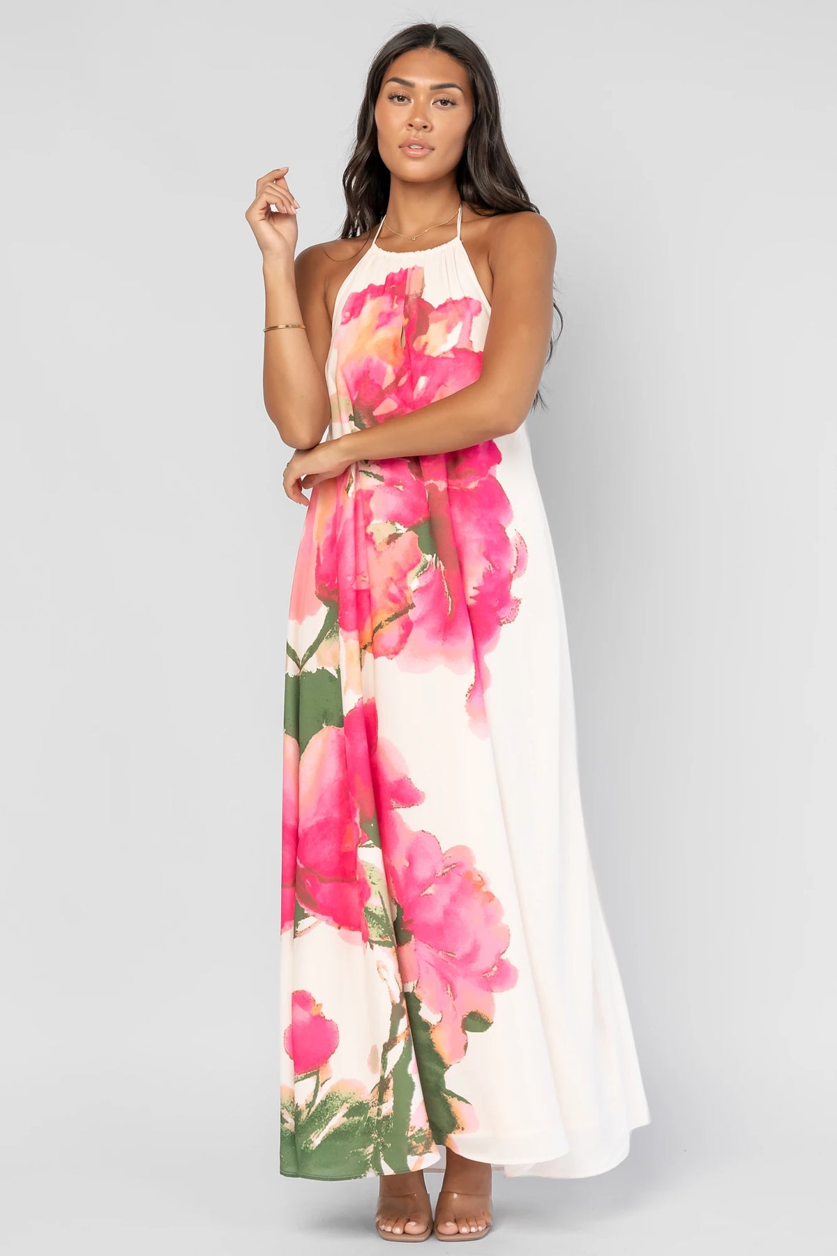 Catalina Halter Maxi Dress | Off White Multi Floral