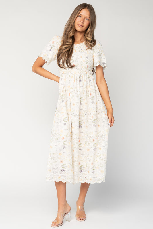 Maribel Lace Midi Dress | Cream Floral