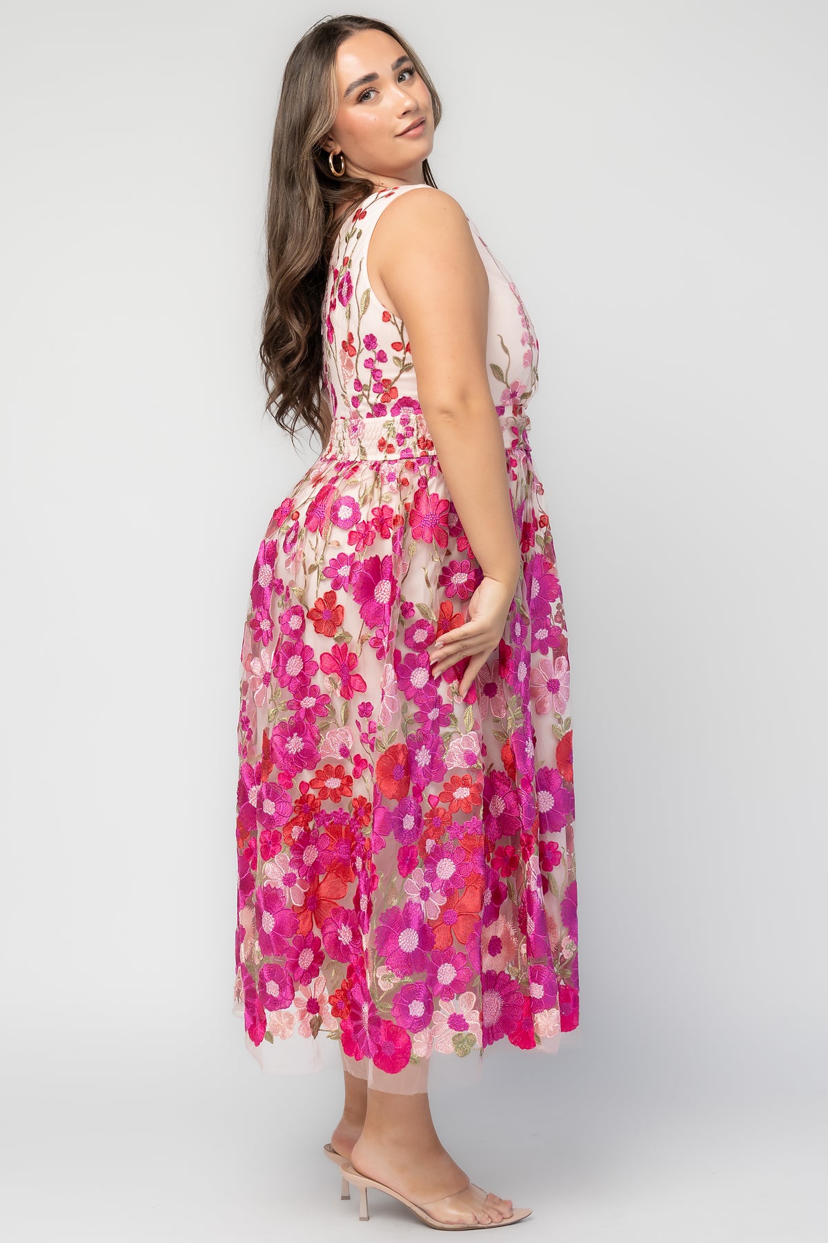 Lila Embroidered Midi Dress | Pink Floral