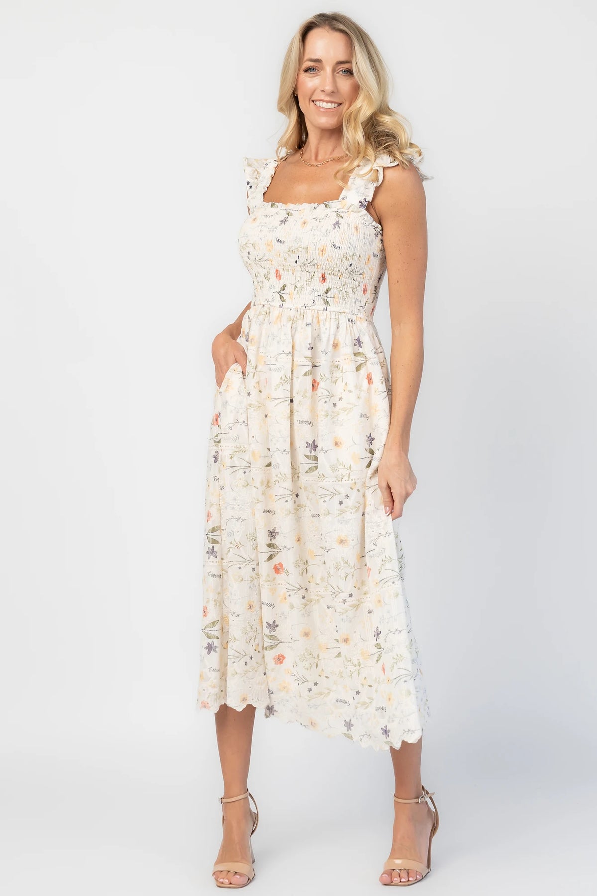 Tulia Lace Midi Dress | Cream Floral