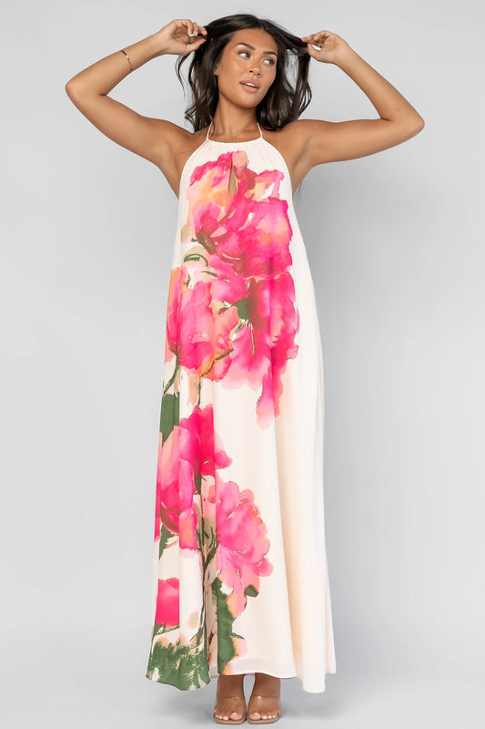 Catalina Halter Maxi Dress | Off White Multi Floral