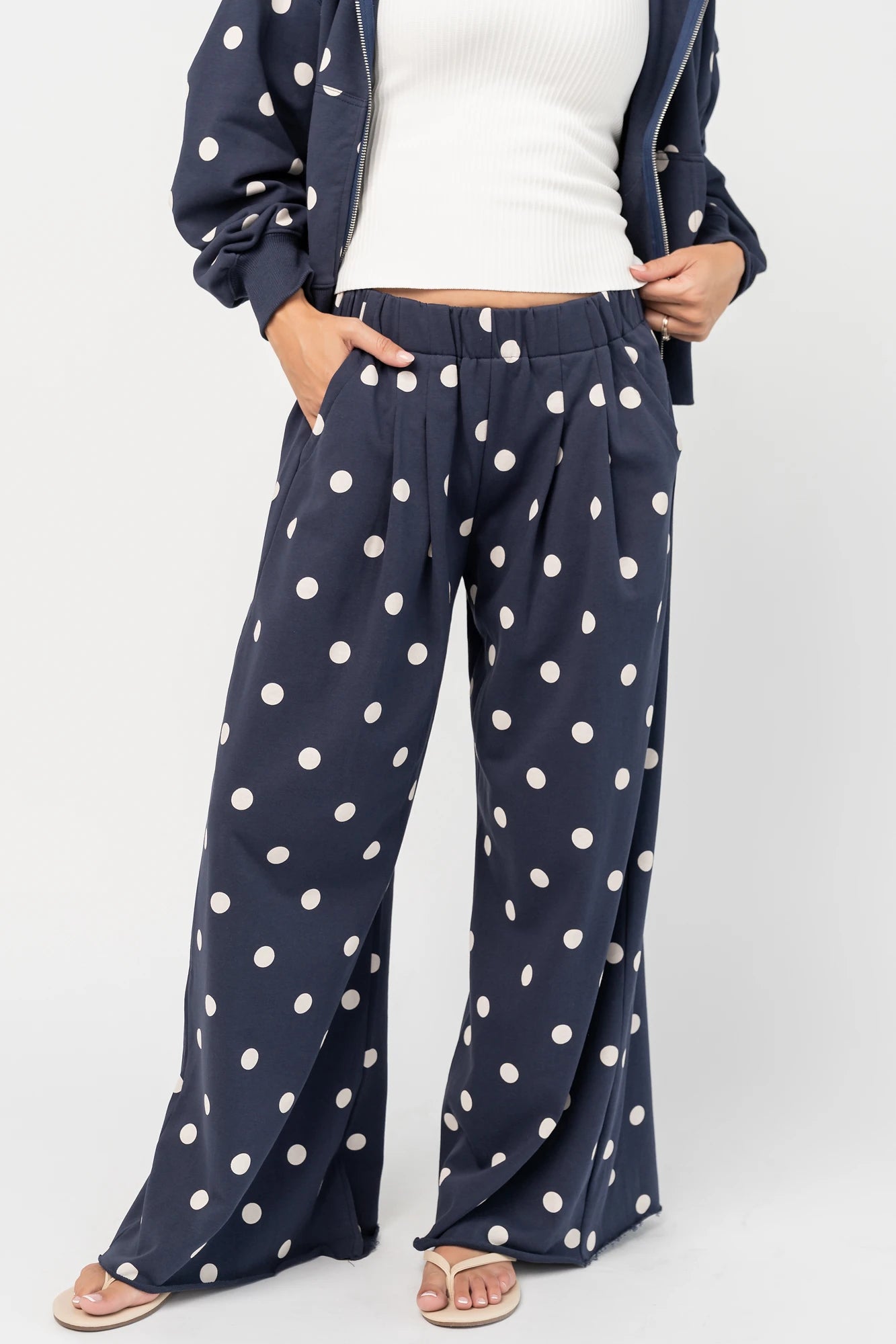 Lydia Wide Leg Sweatpants | Navy Dot