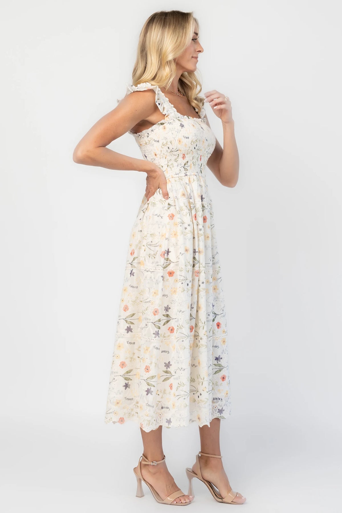 Tulia Lace Midi Dress | Cream Floral