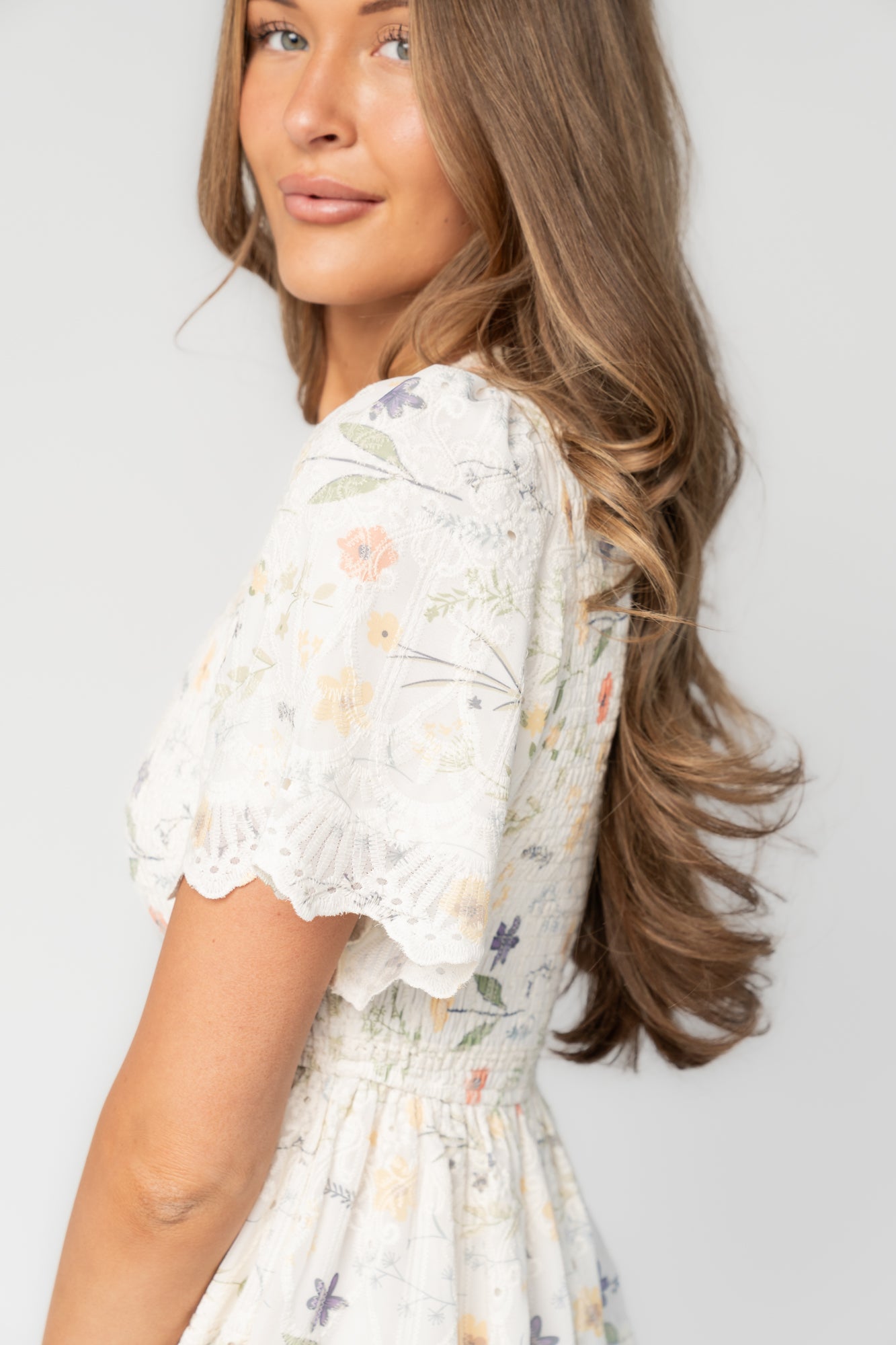 Maribel Lace Midi Dress | Cream Floral