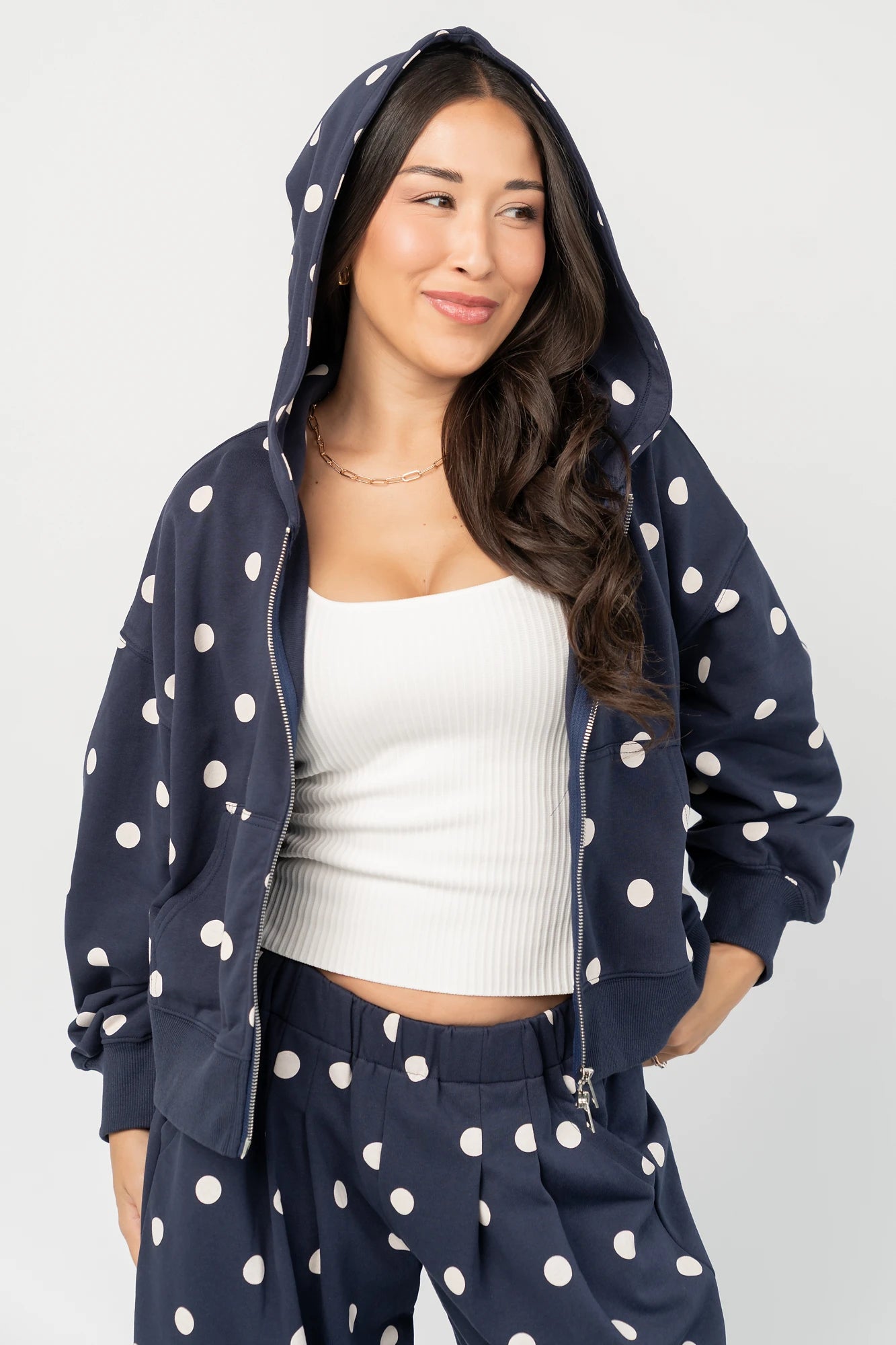 Lydia Zip Up Hoodie | Navy Dot