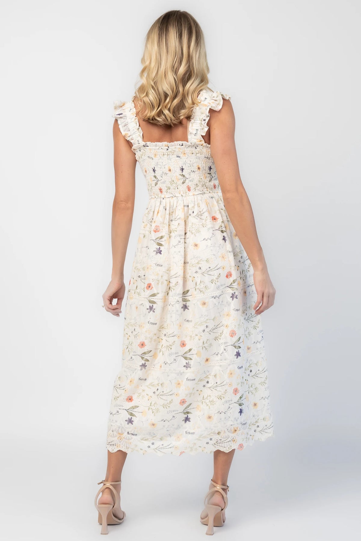Tulia Lace Midi Dress | Cream Floral