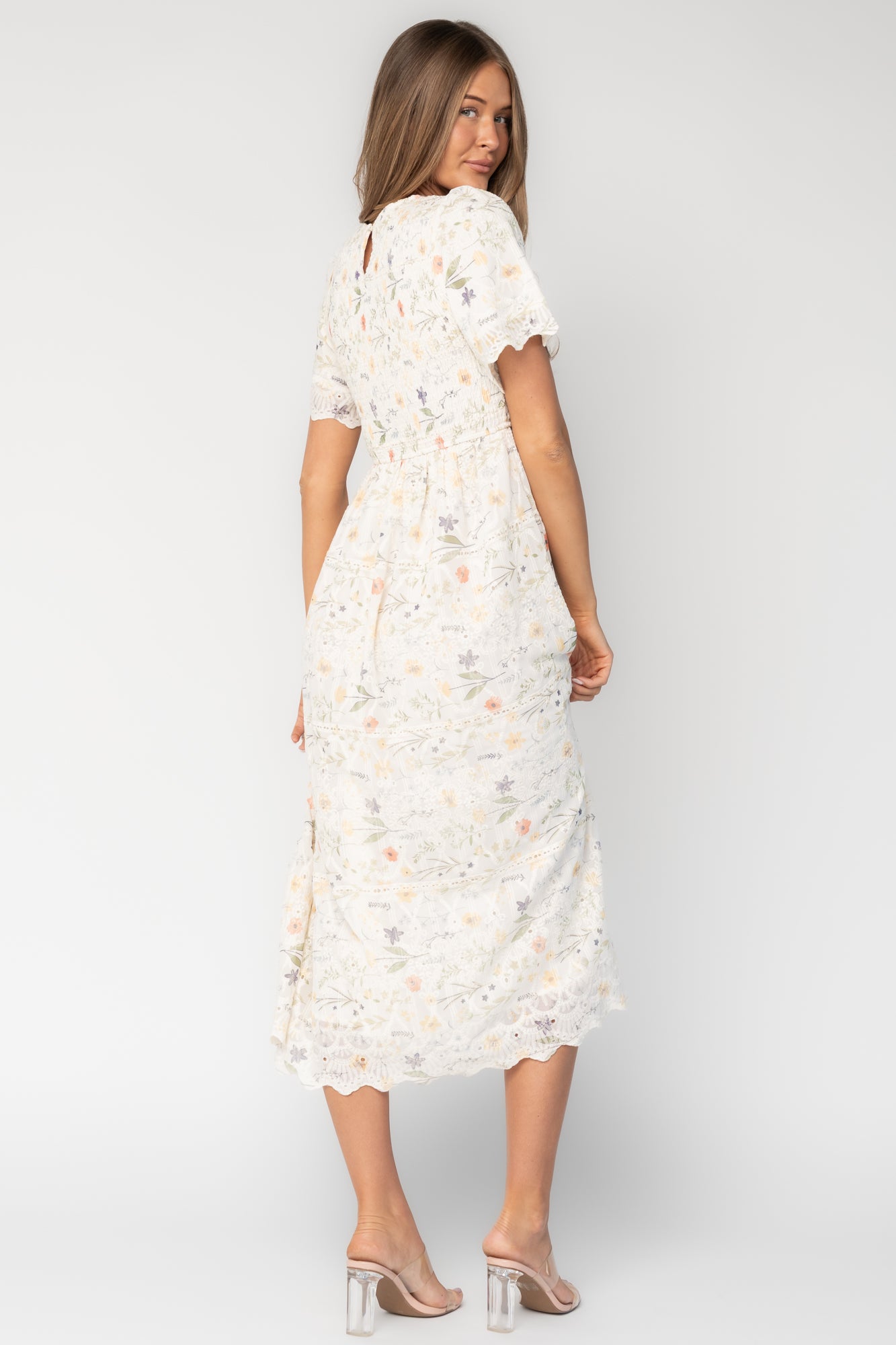 Maribel Lace Midi Dress | Cream Floral