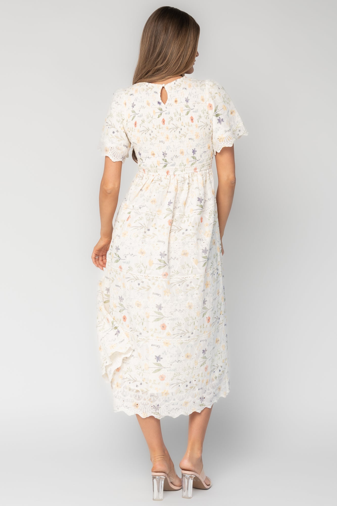 Maribel Lace Midi Dress | Cream Floral