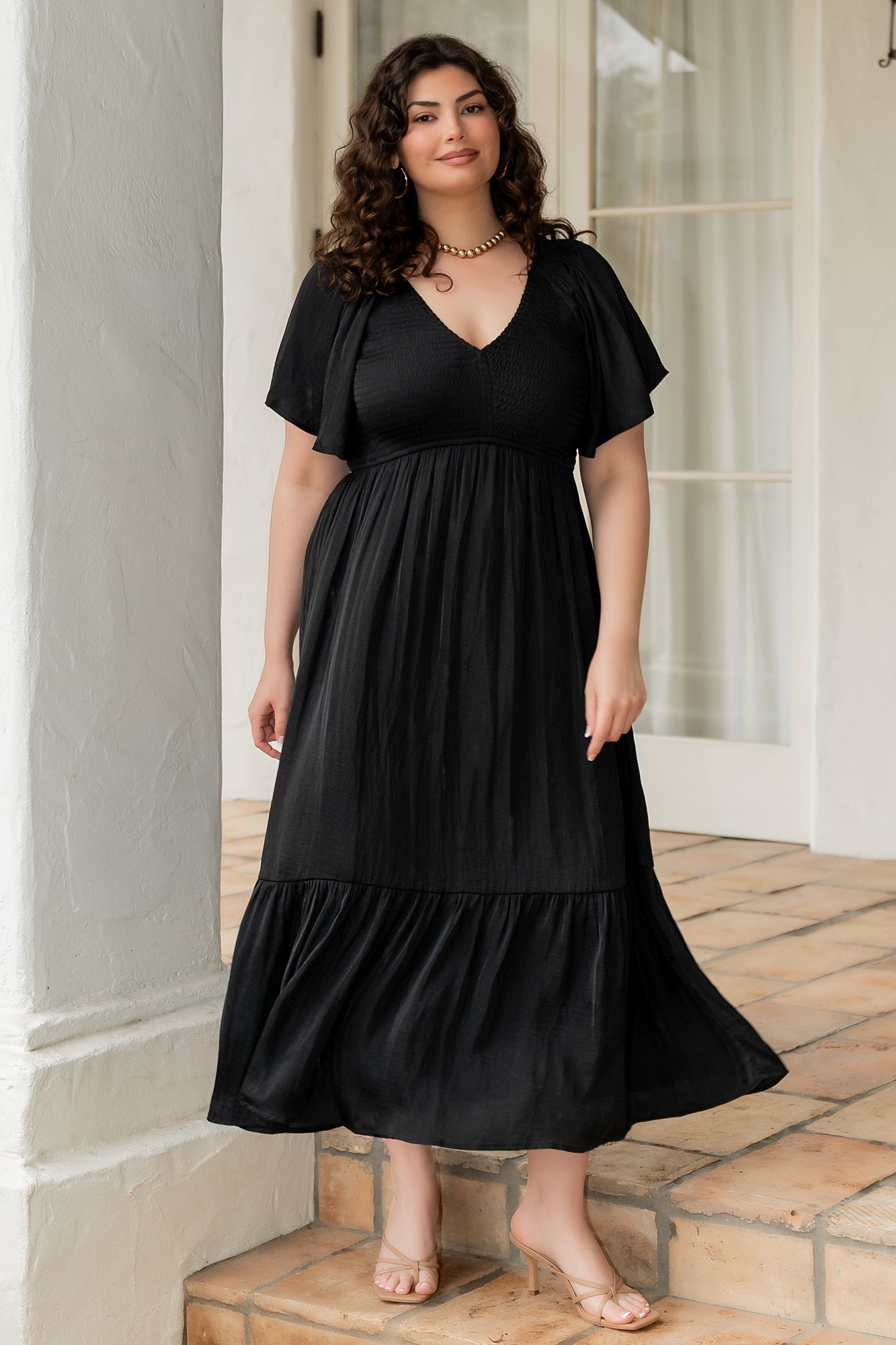 Baltic Born Womens Lovell Smocked Midi Dress | Black | Size: Large Baltic Born Womens Lovell Smocked Midi Dress | Black | Size: Large