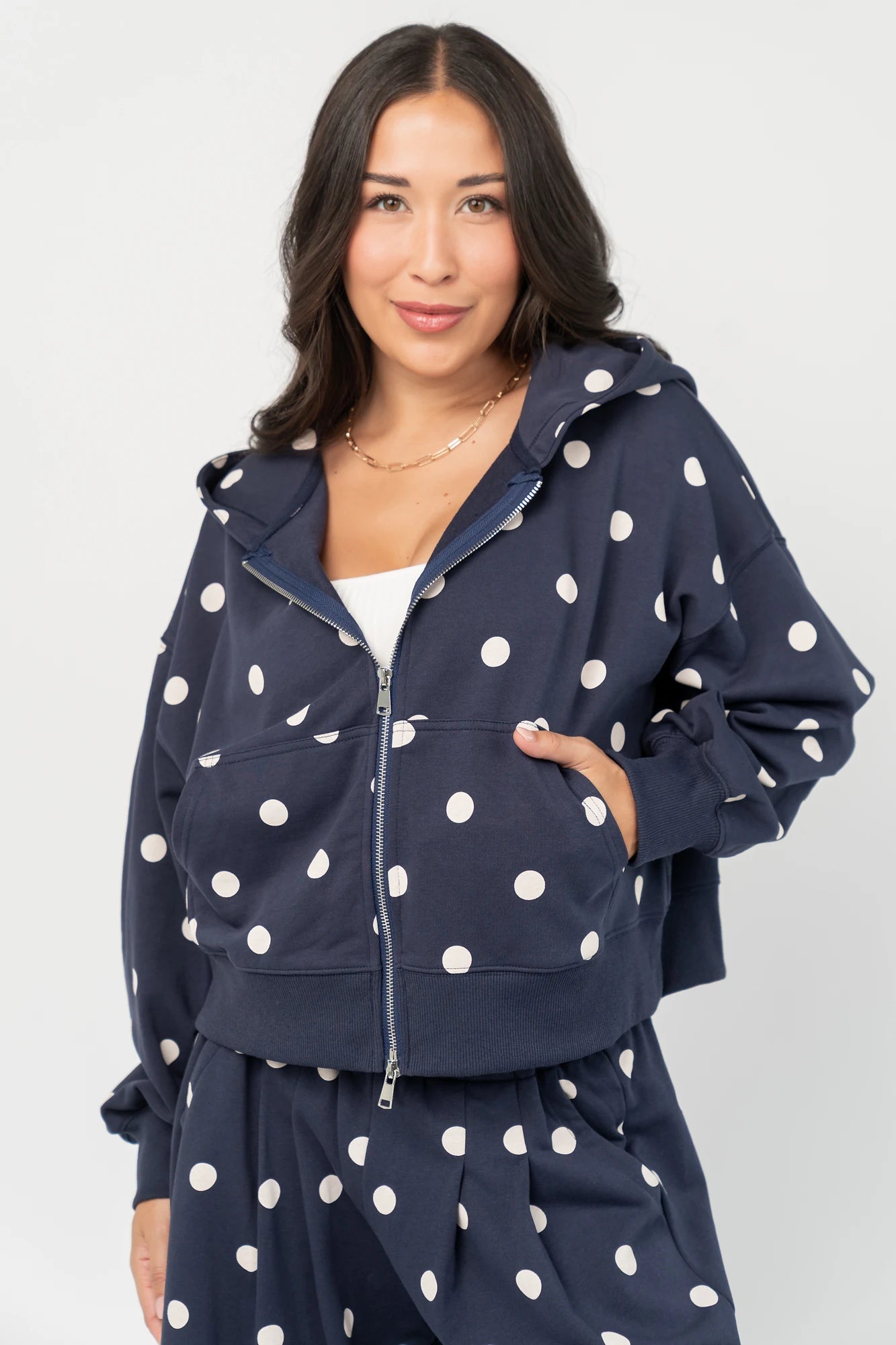 Lydia Zip Up Hoodie | Navy Dot