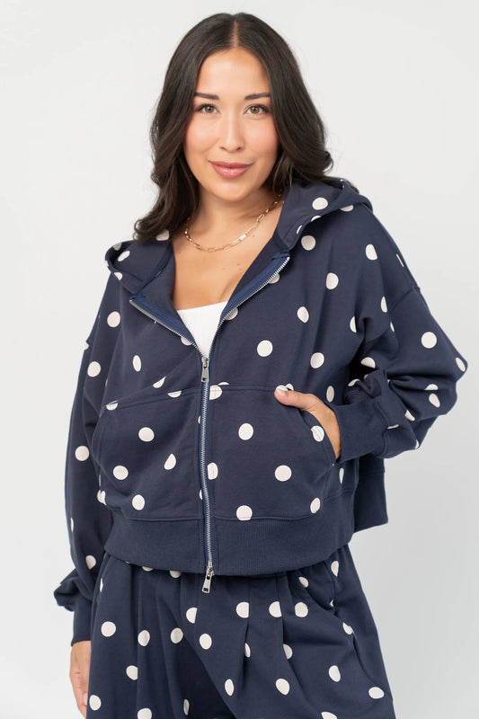 Lydia Zip Up Hoodie | Navy Dot