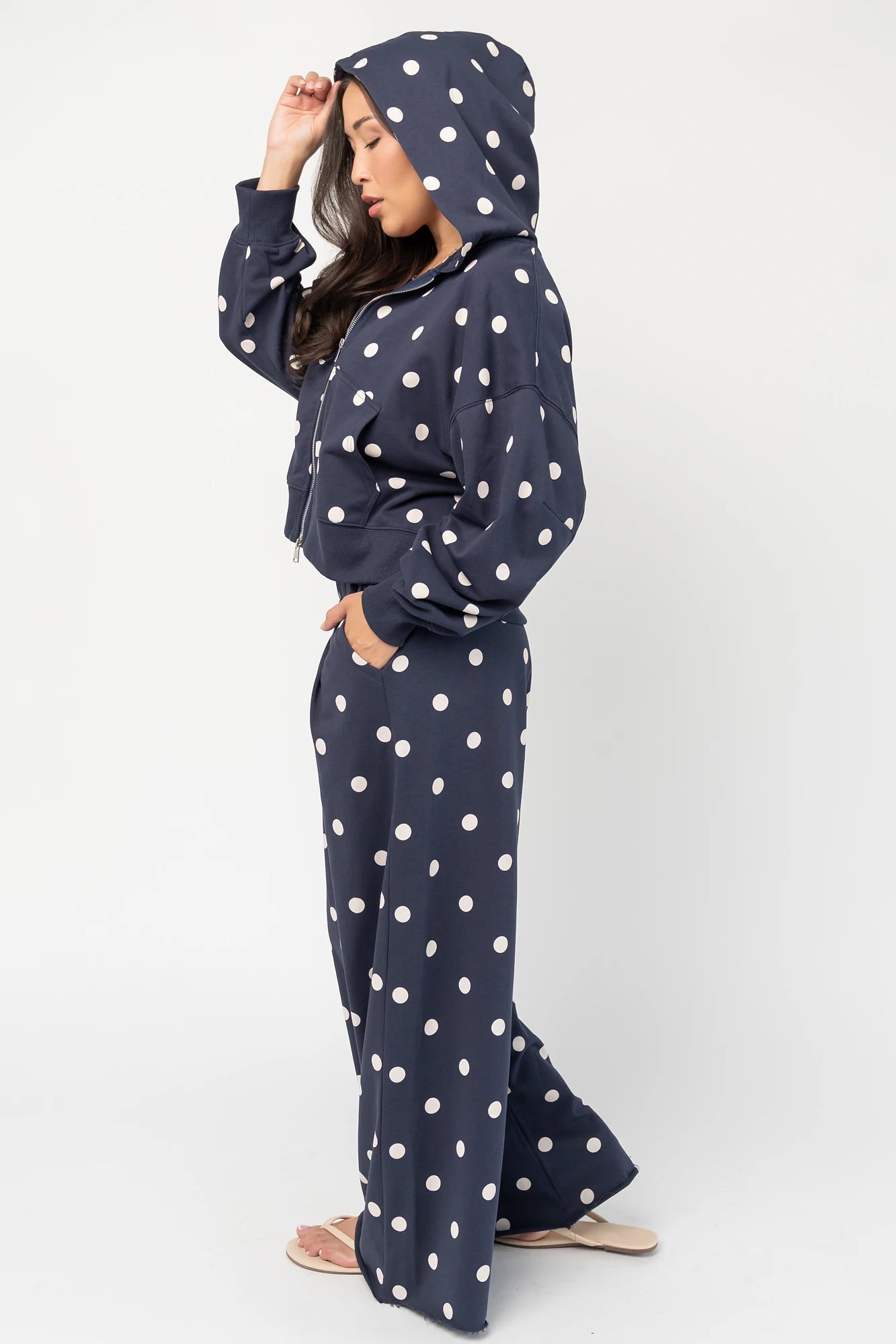 Lydia Zip Up Hoodie | Navy Dot