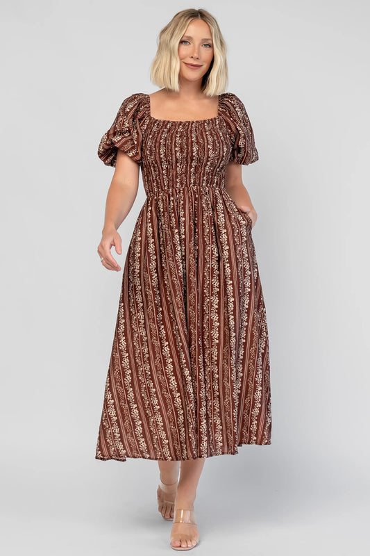 Keira Midi Dress | Mahogany Print