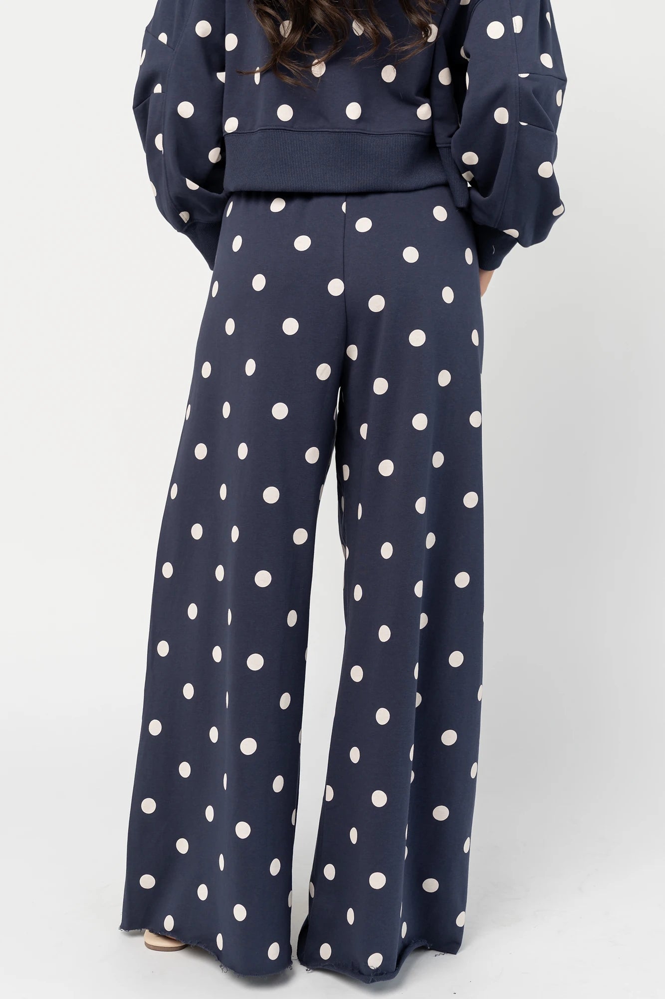 Lydia Wide Leg Sweatpants | Navy Dot