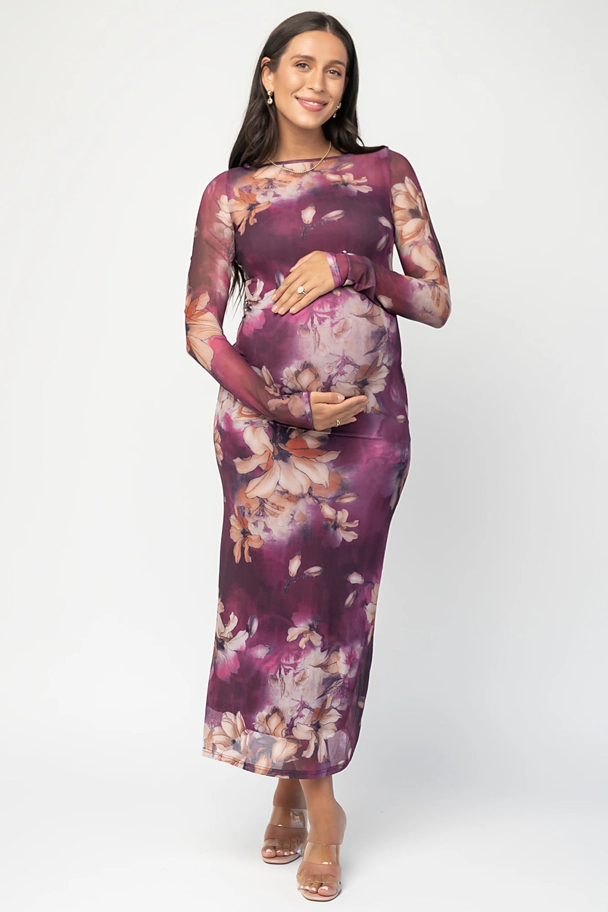 Darya Mesh Midi Dress | Purple Floral