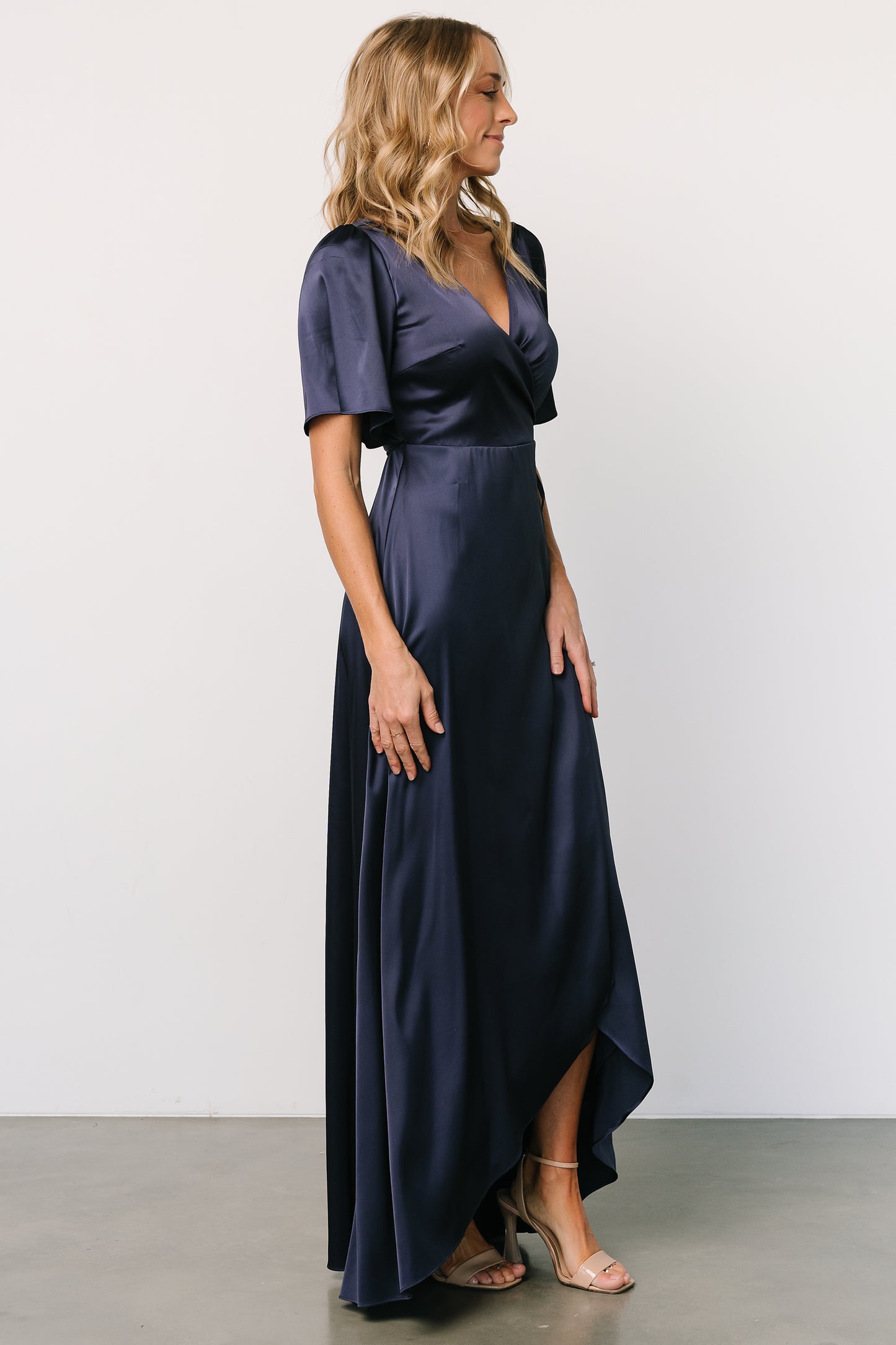 Vara Satin Maxi Wrap Dress | Navy