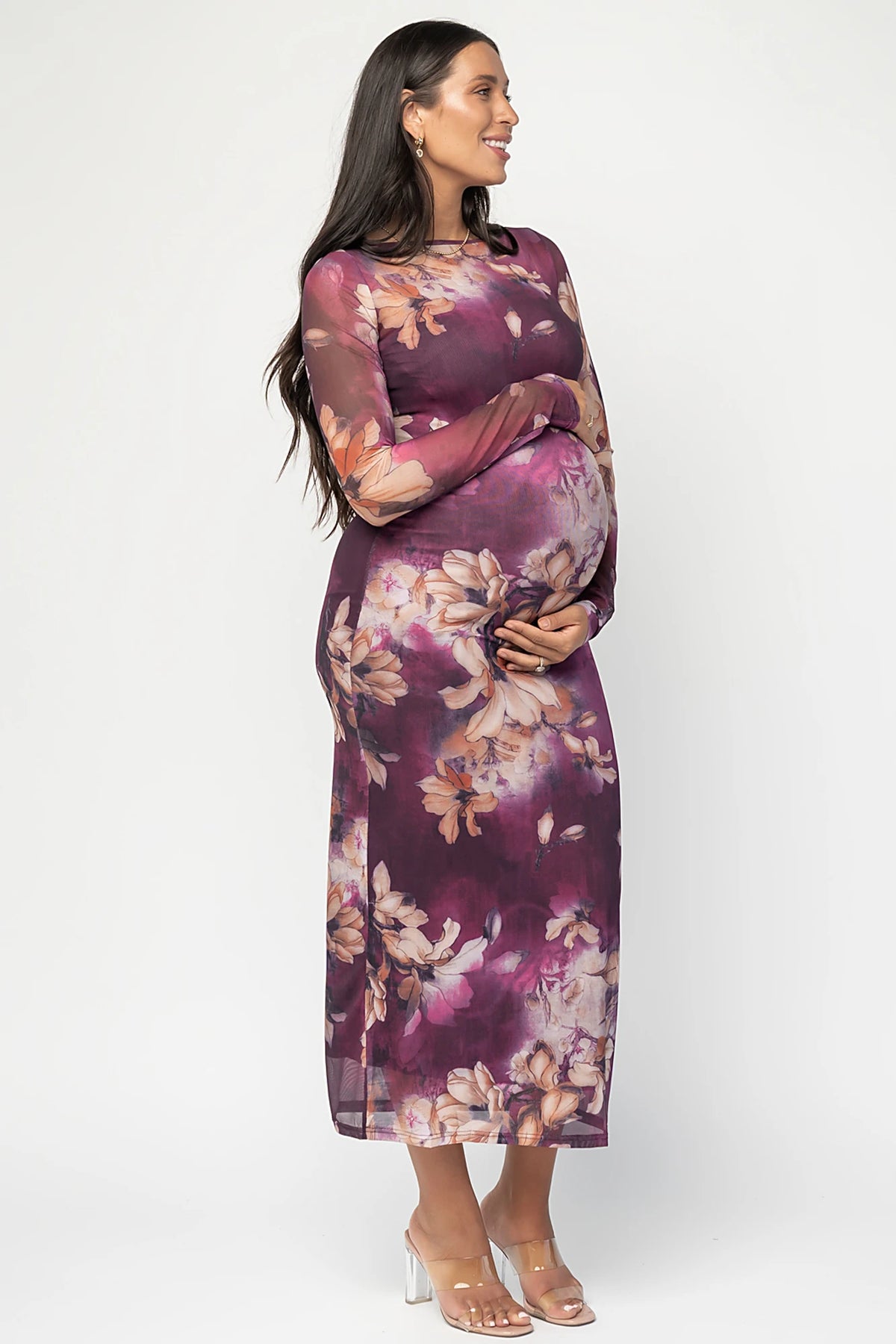 Darya Mesh Midi Dress | Purple Floral