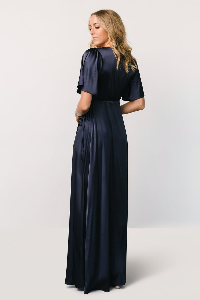 navy blue wrap dress long LTS Tall Navy Blue Chiffon Dobby Pleated Wrap Midi Dress